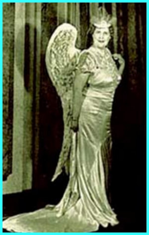 Florence dressed as the winged inspiration of a great American composer when re-enacting Howard Chandler Christy's  painting