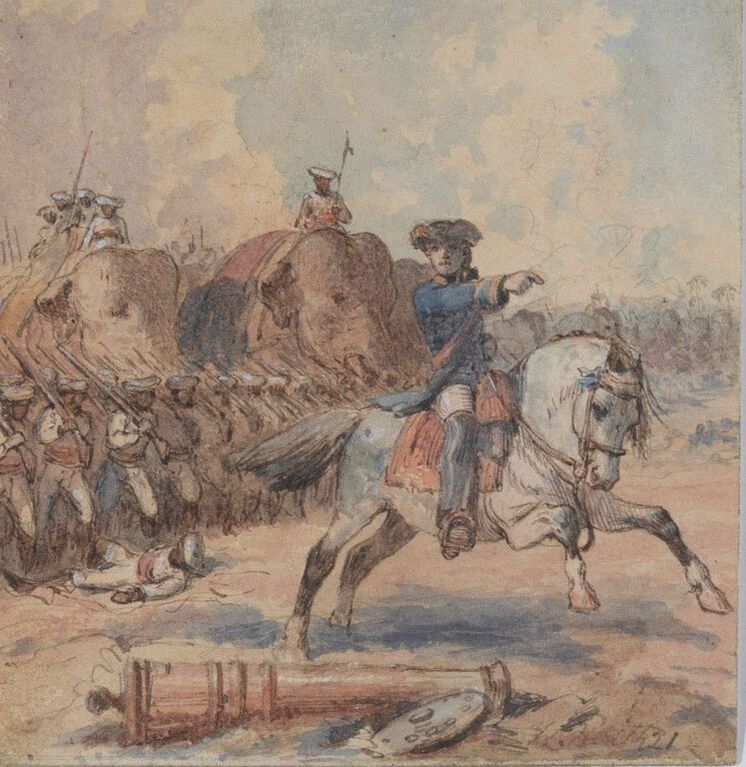 Clive at Plassey, 1757 Watercolour and ink by William Heath, 1821