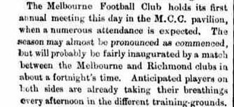 Melbourne Football club Aussie Rules April 1860