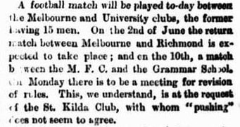 Melourne, University, Richmond & St. Kilda Football Clubs 1860