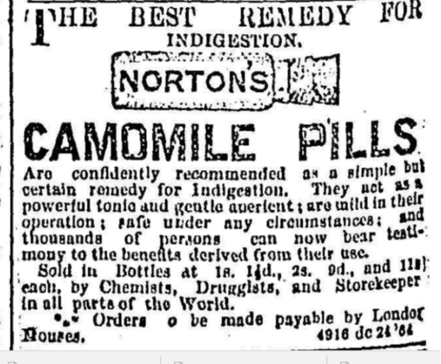 Camomile Pills for Indigestion 1864