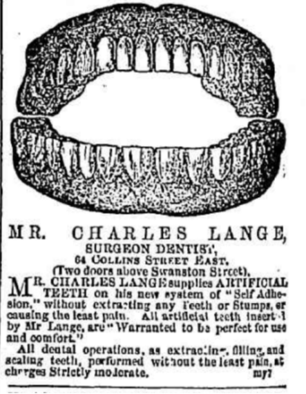 Charles Lange, Surgeon Dentist 1864