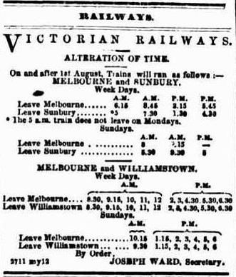 Victorian Railways Timetable 1860