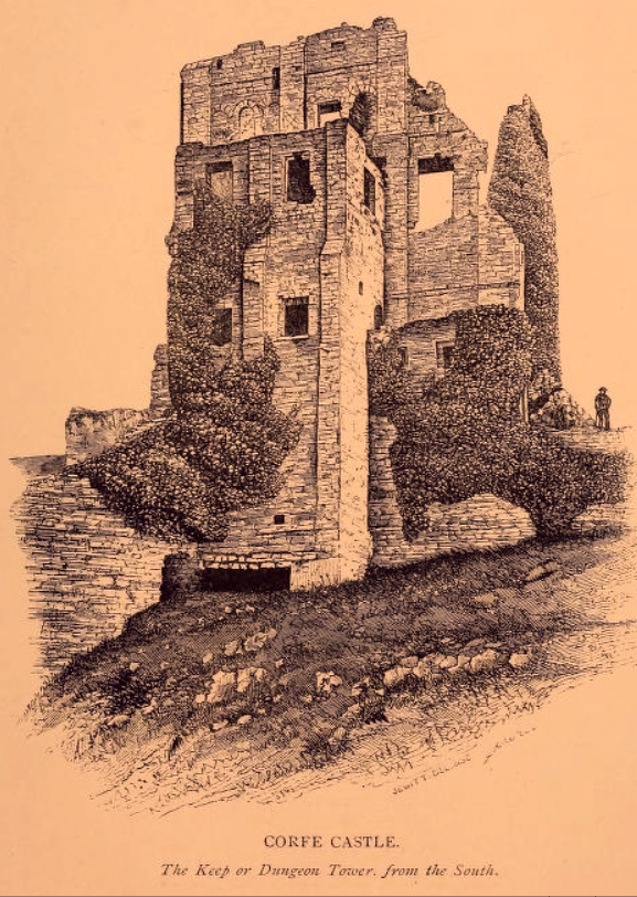 Corfe Castle Keep or Dungeon Tower, from the South