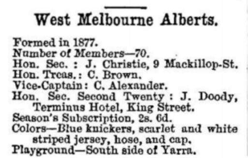West Melbourne Alberts Junior football club 1880