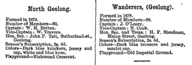 North Geelong & Wanderers Geelong football clubs 1880