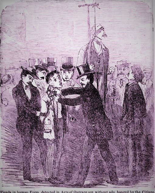 During the Chicago 1871 fires, Several thieves were caught in the act of setting other fires, and they were at once hanged to the nearest lamp post 