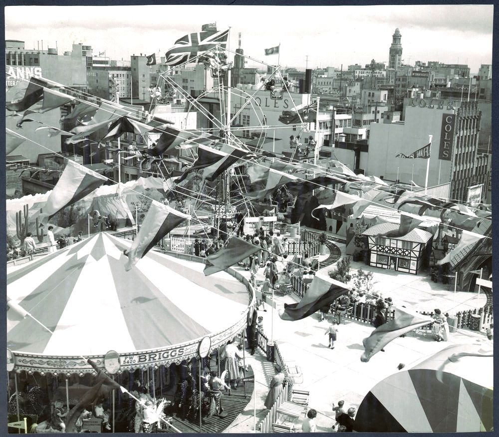 Foy’s roof top fun-park, Melbourne Christmas 1960's