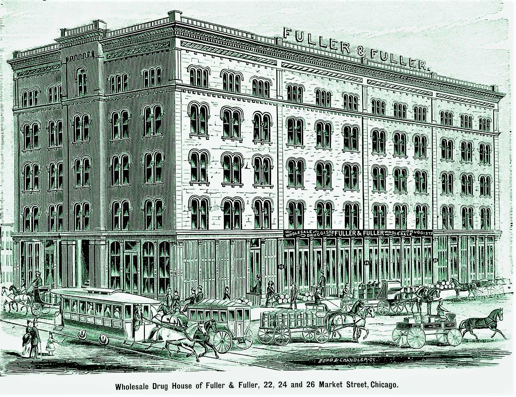 ​Fuller, Finch & Fuller's large brick drug store was spared in the Chicago 1871 fires