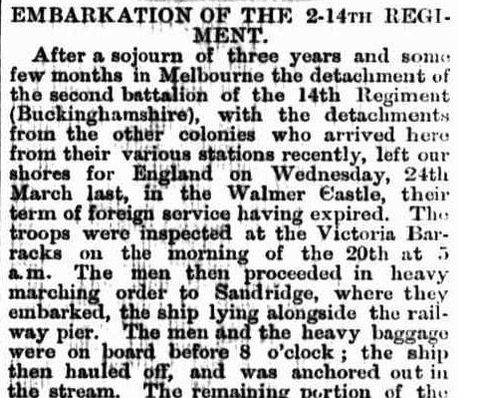 Embarkation of the 14th Regiment 1870