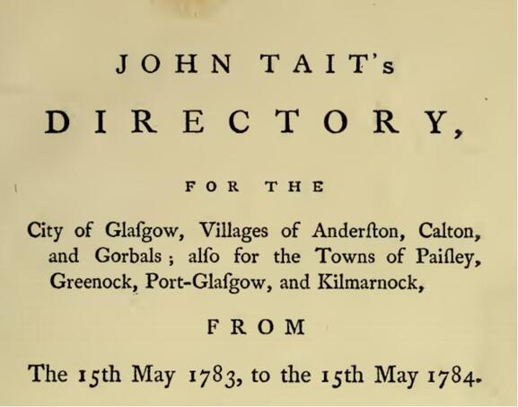 John Tait's Glasgow Directory 1783-84