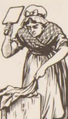Woman beating the washing with a Battledore.