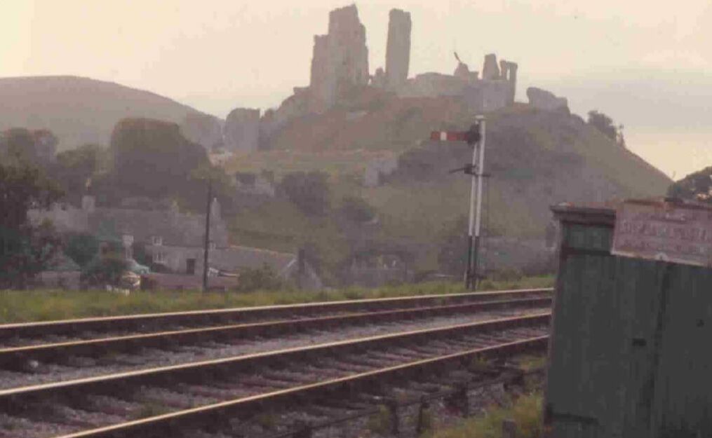 Tracks with Corfe Castle in the background 1950's