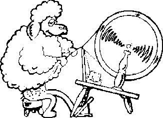 Sheep using spinning wheel