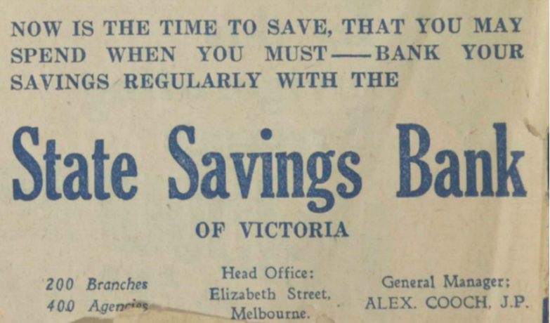 State Savings Bank of Victoria 1930 Ad